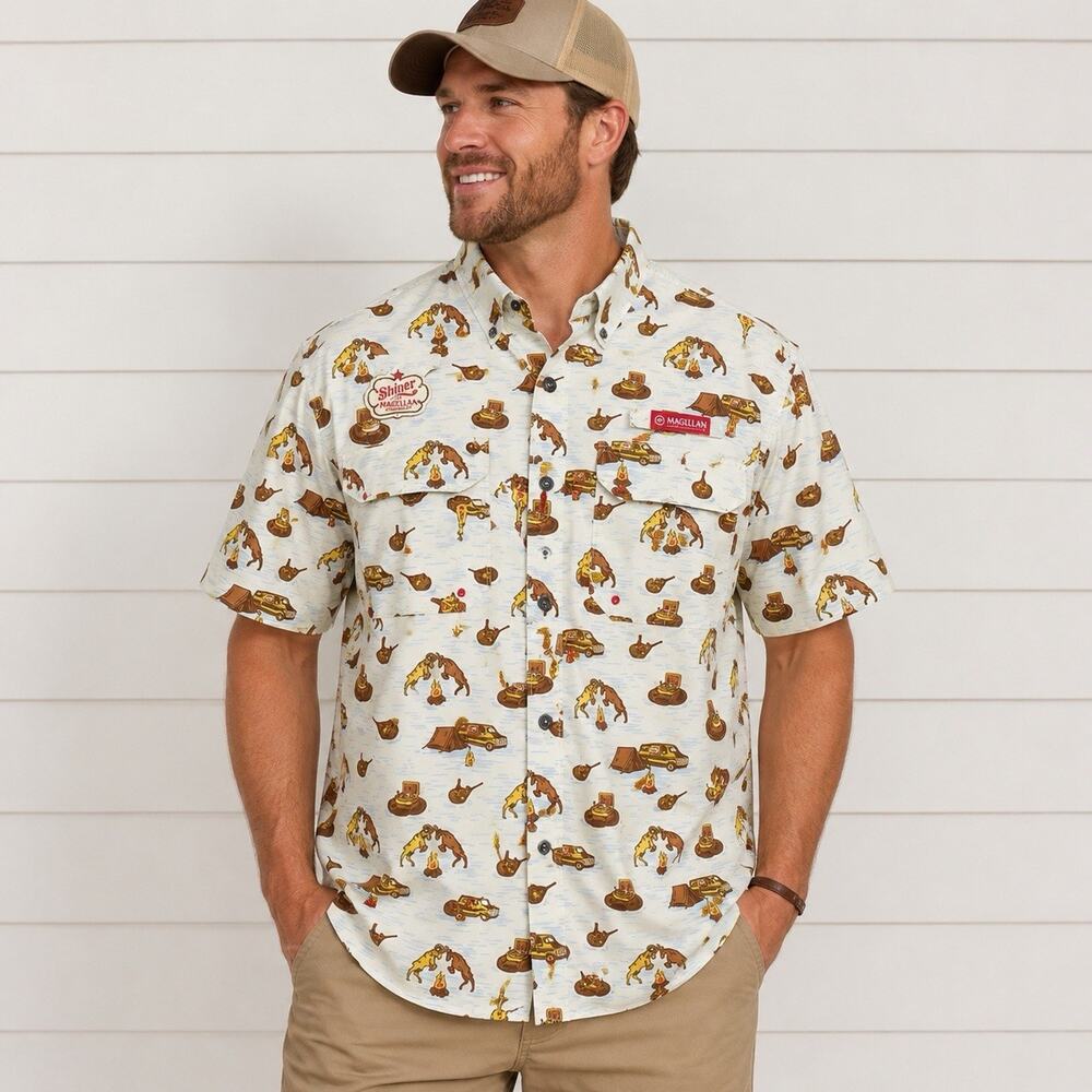 Magellan Outdoors x Shiner Bock Men’s 3XL Fishing Shirt Beer Camping Outdoors